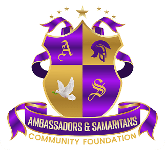 Purple and gold community foundation crest.