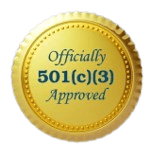 Gold seal stating "Officially 501(c)(3) Approved".