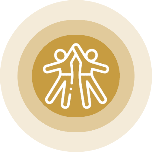 Two stylized figures high-fiving on a mustard yellow background.