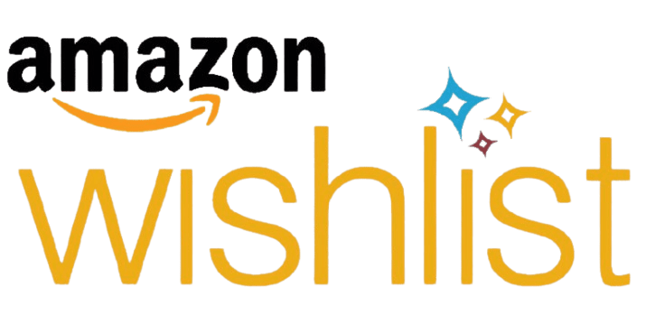 Amazon wishlist logo with sparkling stars on a brown background.